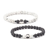 2Pcs 2 Style Natural Howlite & Lava Rock Round Beaded Stretch Bracelets Set with Yin Yang BJEW-JB07644-3