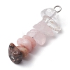 Gradient Color Natural Quartz Crystal & Natural Rose Quartz & Natural Rhodonite & Natural Pink Opal Chip Beaded Pendants PALLOY-JF02790-04-3