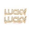 Brass Micro Pave Clear Cubic Zirconia Word LUCKY Links Connector Charms KK-K002-32A-G-1