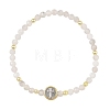 Religion Natural Mixed Gemstone Beaded Stretch Bracelets with Brass Flat Round with Cross Beads BJEW-JB14360-5
