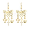 Cross with Bird & Starfish Brass Clear Cubic Zirconia Dangle Earrings EJEW-H182-01G-4