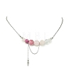 Natural  Rose Quartz & Dyed Imperial Jasper & Quartz Crystal & Green Jade Round Graduated Beaded Pendant 304 Stainless Steel Cable Chain Necklaces for Women NJEW-TA00242-04-2