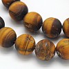 Yellow Tiger Eye Frosted Round Bead Strands G-N0166-45-10mm-2