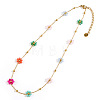 Glass Wrapped Flower Stainless Steel Handmade Link Chain Necklace Jewelry Accessory ZJ4329-1-2