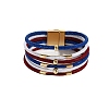 USA Flag Style Red Blue White Imitation Leather Cord Bracelets PW-WGCD218-01-5