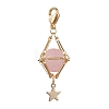 Natural Rose Quartz Brass Pendant Decorations HJEW-JM01817-01-4