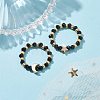 Glass Stretch Rings with Golden Plated Star & Moon Brass Beads RJEW-JR00660-03-2