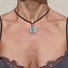 Alloy Textured Coin Pendant Adjustable Imitation Leather Cord Necklaces for Women WG8C2B1-01-3