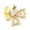 Bowknot Rack Plating Brass Clear Cubic Zirconia Pendants KK-Z053-14G-01-1