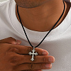 Brass & Imitation Pearl Cross Pendant Black Cord Necklaces for Men LI2000-2-3