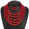 ABS Plastic Imitation Pearl Round Beaded Multilayer Necklaces & Dangle Earrings Sets WGC2095-01-1