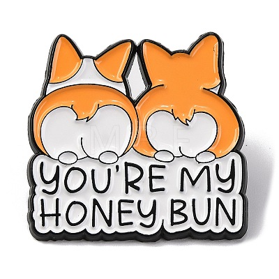 Creative Cartoon Cute Corgi Dog You're My Honey Bun Zinc Alloy Brooches JEWB-U001-01K-1