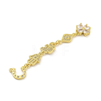 Rack Plating Brass Clear Cubic Zirconia Flower Elephant Hamsa Hand Connector Charms KK-G513-39G-1