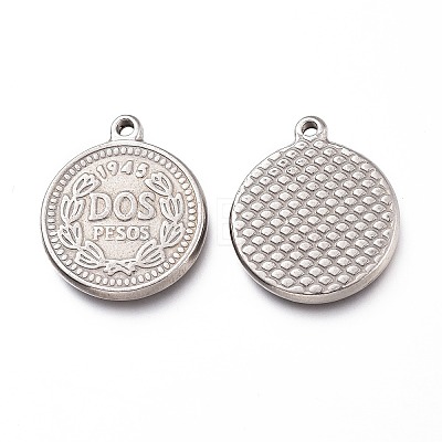 201 Stainless Steel Coin Pendants STAS-Z019-13P-1