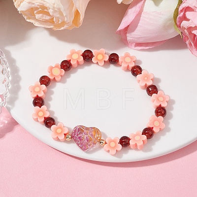 Handmade Flower Polymer Clay Stretch Bracelets BJEW-JB09825-04-1