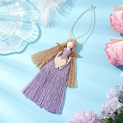 Handmade Macrame Cotton Cord Angel Pendant Decorations HJEW-JM02669-02-1