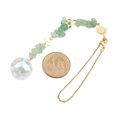 3Pcs Round Glass & Natural Amethyst & Rose Quartz & Green Aventurine Chips Hanging Suncatchers HJEW-JM04209-1