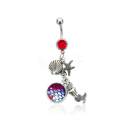 316L Surgical Stainless Steel Mermaid Starfish Dangle Belly Rings WG35D2C-08-1