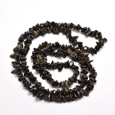 Natural Golden Sheen Obsidian Chip Bead Strands X-G-M205-07-1