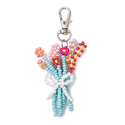 Bouquet Glass Seed Beaded Pendant Decoration HJEW-JM02561-03-1