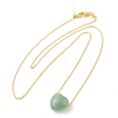 Natural Green Aventurine Heart Pendant Necklace with Golden Alloy Cable Chains NJEW-G116-01C-1