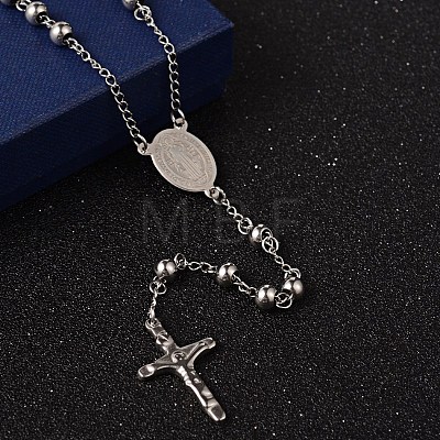 Crucifix Cross Stainless Steel Rosary Bead Necklaces NJEW-O096-27-1