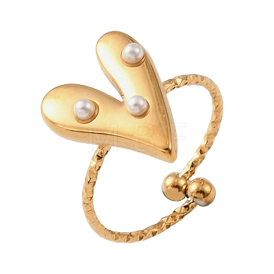 304 Stainless Steel & Plastic Pearl Cuff Open Rings SA-G002-01G-1