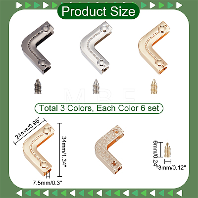 WADORN 18 Sets 3 Colors Zinc Alloy Purse Decorative Edge Hardware FIND-WR0008-42-1