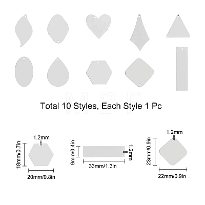 SUNNYCLUE 10Pcs 10 Style 304 Stainless Steel Pendants STAS-SC0002-45P-1