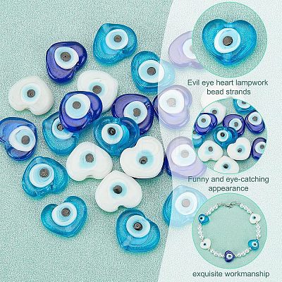 30Pcs 3 Colors Handmade Evil Eye Lampwork Beads Strands LAMP-FH0001-10-1