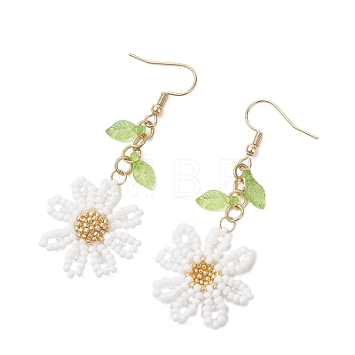 304 Stainless Steel Glass Seed Beads Flower Dangle Earrings EJEW-MZ00739-01-1