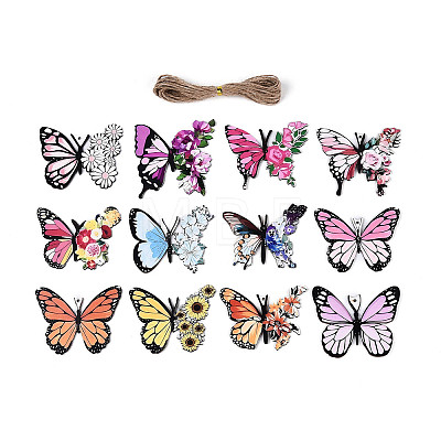 12Pcs UV Single Face Printed Wood Butterfly Pendant Decorations WOOD-N020-11-1