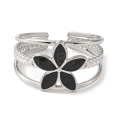 Flower 304 Stainless Steel Enamel Open Cuff Rings for Women RJEW-F166-21P-01-1