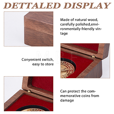 Wood Commemorative Coin Storage Magnetic Boxes CON-WH0133-009A-1