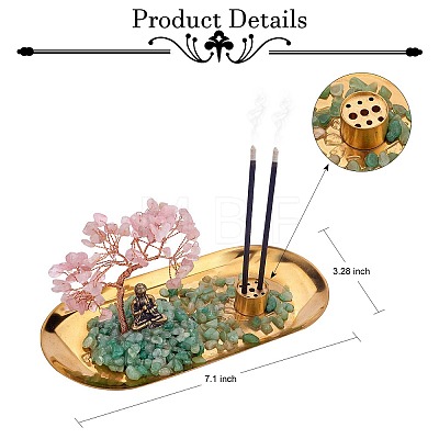 Natural Rose Quartz with Green Aventurine Chips with Brass Incense Burner Holder DJEW-G027-19RG-03-1