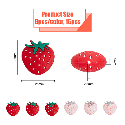 DICOSMETIC 16Pcs 2 Colors Strawberry Food Grade Eco-Friendly Silicone Focal Beads SIL-DC0001-46-1