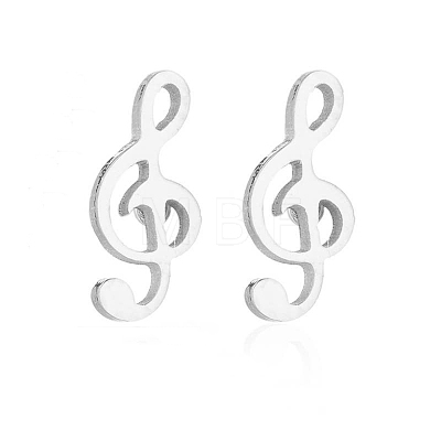 304 Stainless Steel Music Note Studs Earrings with 316 Stainless Steel Pins for Women MUSI-PW0001-23P-1