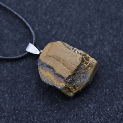 Natural Tiger Eye Raw Rough Nuggets Pendant Necklace FS-WG50F2C-01-1