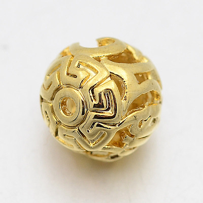 Round Carved Om Mani Padme Hum Brass Finding Beads KK-F0292-11-1