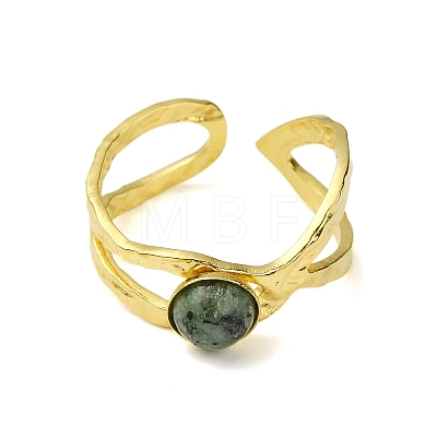 Ion Plating(IP) Round Natural African Jade Finger Rings RJEW-H233-01G-05-1