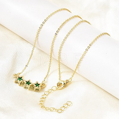 Brass Glass Triple Star Pendant Necklaces KK-CBAB173-03G-05-1