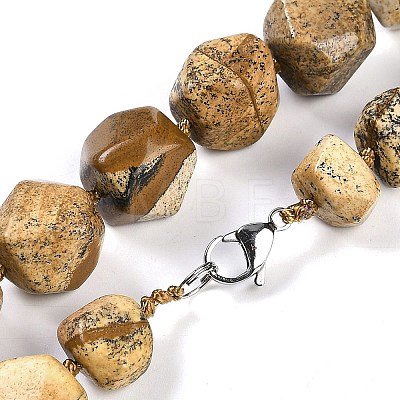 Natural Picture Jasper Nuggets Beaded Necklaces for Women Men NJEW-K388-01F-1