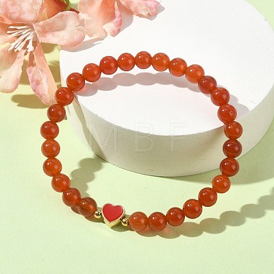 Natural Carnelian Round Beaded Stretch Bracelets BJEW-JB09881-05-1