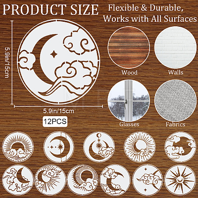 12Pcs 12 Styles Moon & Cloud & Star PET Plastic Hollow Out Drawing Painting Stencils Templates DIY-WH0349-200-1