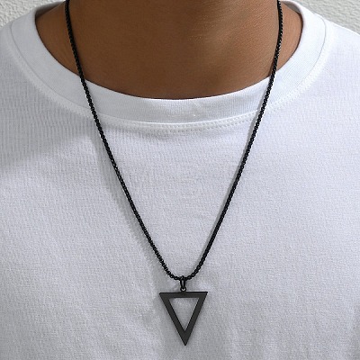 Inverted Triangle Stainless Steel Pendant Box Chain Necklaces for Men FS-WGF3CC6-01-1