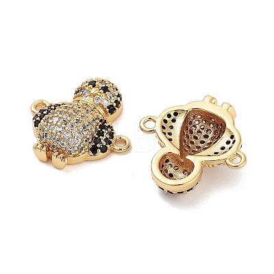 Rack Plating Brass Micro Pave Clear & Black Cubic Zirconia Penguin Connector Charms KK-Z064-41G-1