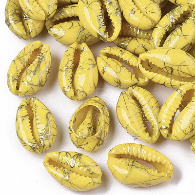 Spray Painted Natural Cowrie Shell Beads X-SSHEL-R047-03-A10-1