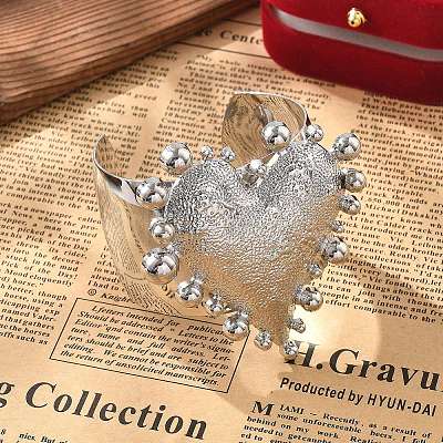 Textured Heart Alloy Open Cuff Bangles for Women BJEW-A027-01P-1