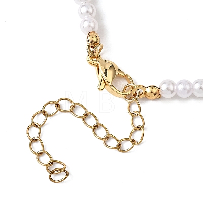 4MM White Round ABS Plastic Imitation Pearl Beaded & 304 Stainless Steel Paperclip Chain Necklaces NJEW-JN05676-1