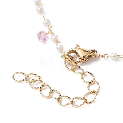 Brass & ABS Imitation Pearl & Cubic Zirconia Beaded Chain Bracelet Making AJEW-JB01150-37-1